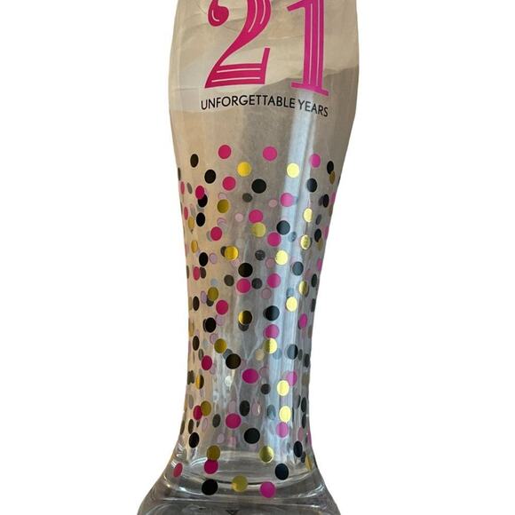 Beer Glass - 21 Incredible Years - Clear with Gold, Black and Pink Design - Picture 2 of 2